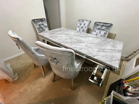 Grey Ariana Dining Table With Silver Issabelle Chairs