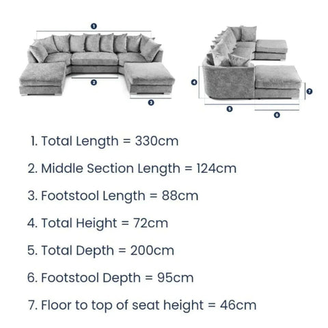 Bishop U Shape Scatter Back Sofa Set Grey | Premium Scatter Back Chenille Fabric Lounge Suite | Modular Sectional Couch with Footstool