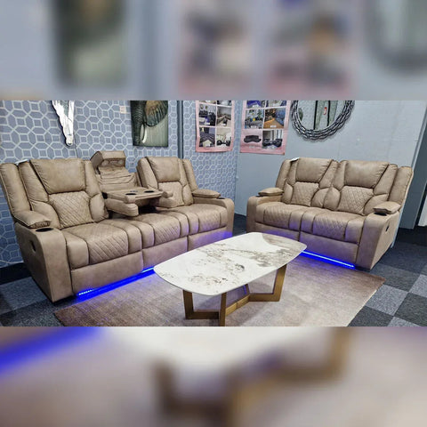 Orlando Electric Recliners 3+2 Seater Leather Sofa (Brown, Moche) /LED LIGHTS/WIRELESS CHARGER