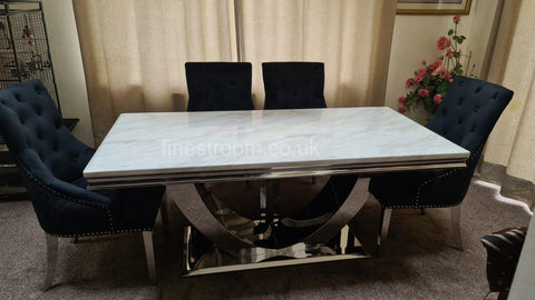 White Arial Dining Table with Black Majestic Chairs