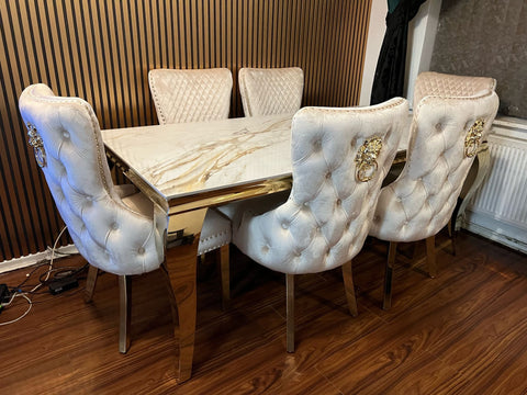 Kata Gold Louis Dining Table With Cream Gold LK Victoria Chairs