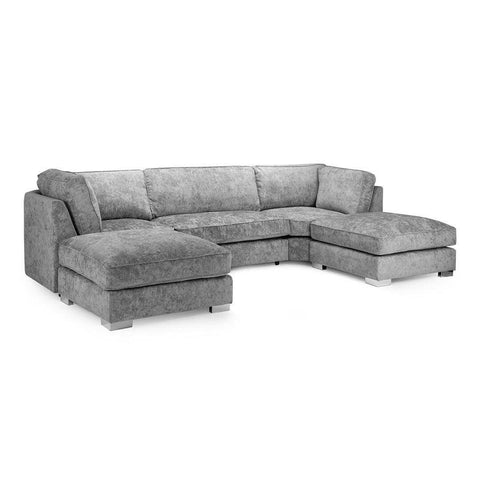 Bishop U Shape High Back Sofa Set Grey | Premium High Back Chenille Fabric Lounge Suite | Modular Sectional Couch with Footstool