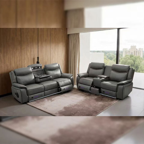 Parada Leather Electric Recliner Sofa 3+2 Seater-Bluetooth/USB/C-Type/Led/Cooling Cup Holders
