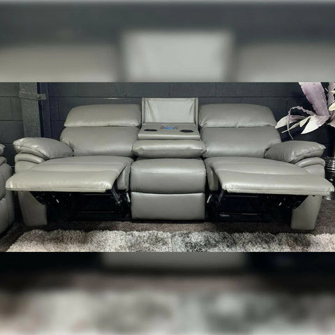 Valencia Entertainment Leather Recliner Sofa 3+2 Seater(Grey,Black)-Bluetooth Speakers/Usb ports/Wireless charging