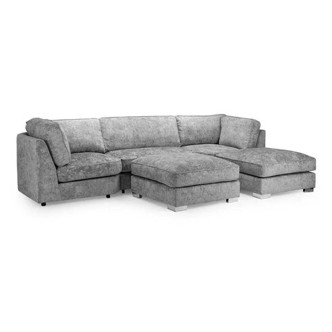 Bishop U Shape High Back Sofa Set Grey | Premium High Back Chenille Fabric Lounge Suite | Modular Sectional Couch with Footstool