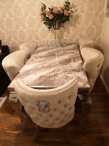 Beige Louis Dining Table With Mink Valentino Chairs