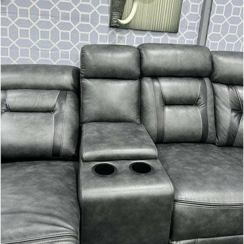Nova Corner Sofa Electric Recliner – Leather Sofa with Built-in USB & Cup Holders, Elephant Grey