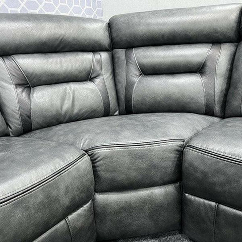 Nova Corner Sofa Electric Recliner – Leather Sofa with Built-in USB & Cup Holders, Elephant Grey