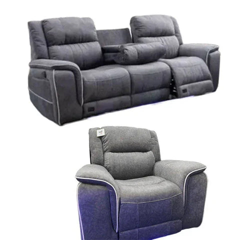 Hannah Fabric Electric Recliner Sofa 3+2 Seater Set - 3+2 Seater Sofa With Cup-Holders/LED Lights