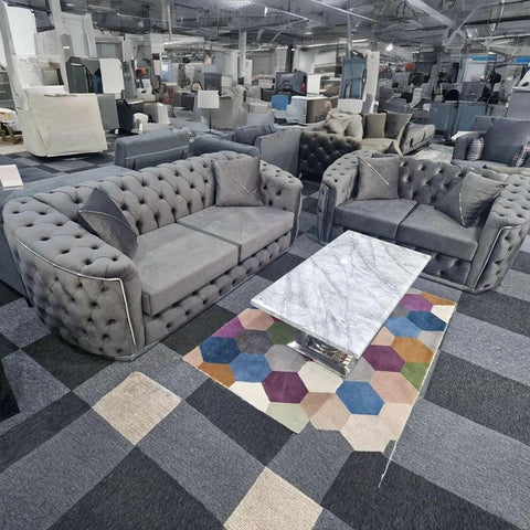 Toronto Chesterfield Sofa 3+2 Grey  & Silver