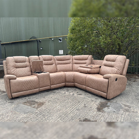 Halifax Leather Electric Recliner Corner Sofa (Black,Grey,Beige)-USB Ports/LED LIGHTS/CUP HOLDERS