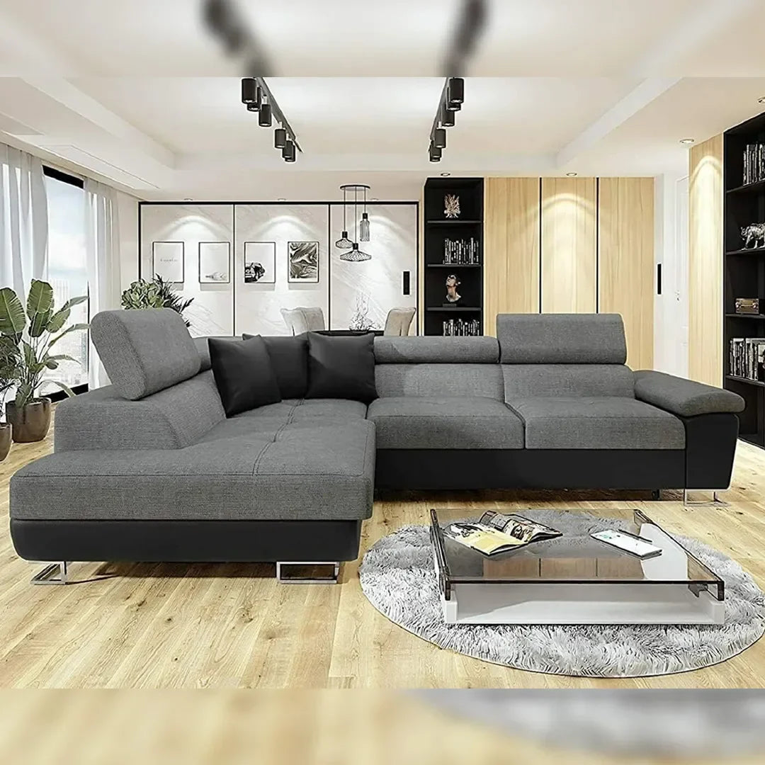 Anton Sofabed Corner Sofa Bed With Storage Box Grey-Black