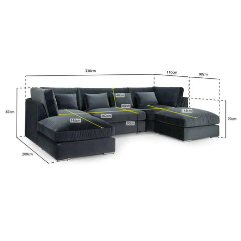 Belgravia U Shape High Back Sofa Set | Premium High Back Plush Velvet Lounge Suite | Modular Sectional Couch with Footstool
