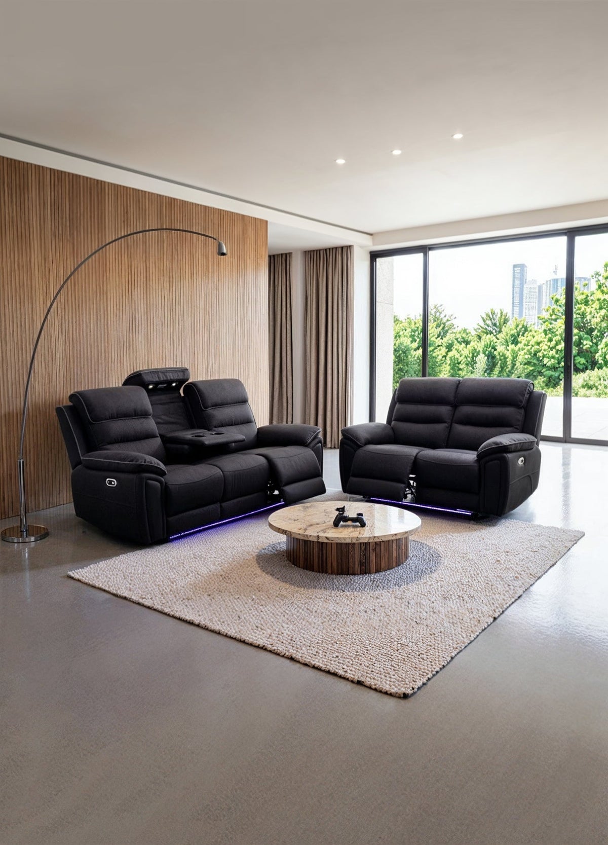 Milano 3+2 Electric Recliner Sofa Set – Fabric Sofa with USB-C, Wireless Charging, LED Lights & Cup Holders