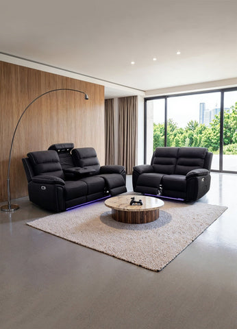 Milano 3+2 Electric Recliner Sofa Set – Fabric Sofa with USB-C, Wireless Charging, LED Lights & Cup Holders