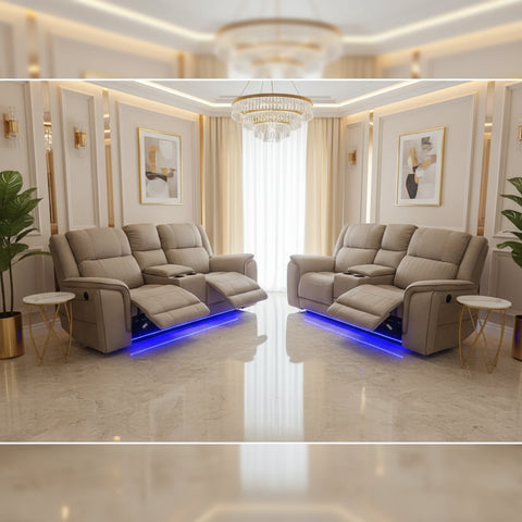 Hannah Fabric Electric Recliner Sofa 3+2 Seater Set - 3+2 Seater Sofa With Cup-Holders/LED Lights