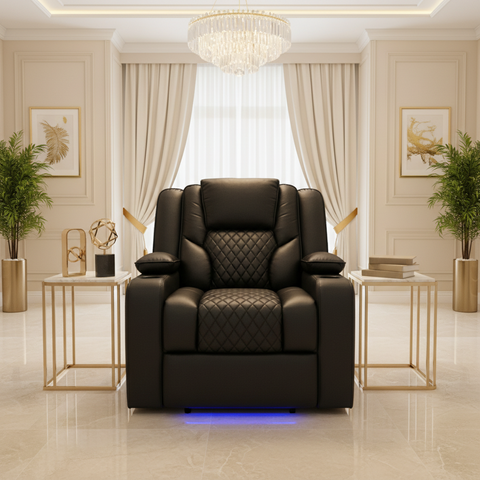 Orlando Electric Recliners Leather Arm Chair (Black, Grey,Brown) /LED LIGHTS/USB PORTS