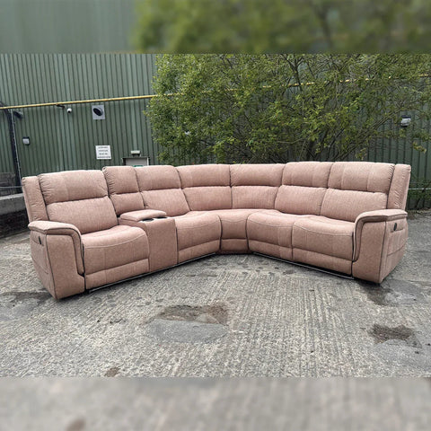 Hannah Fabric Electric Recliner Corner Sofa- Fabric Corner Sofa With - Cup Holders/LED Lights