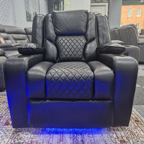 Orlando Leather Electric Recliners Sofa With Cupholders - 3+2 Seater Sofa/LED Lights/Wireless Charging/USB Charging Ports