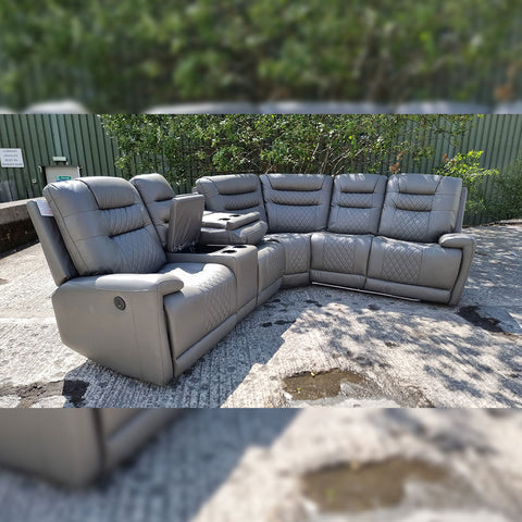 Halifax Leather Electric Recliner Corner Sofa (Black,Grey,Beige)-USB Ports/LED LIGHTS/CUP HOLDERS