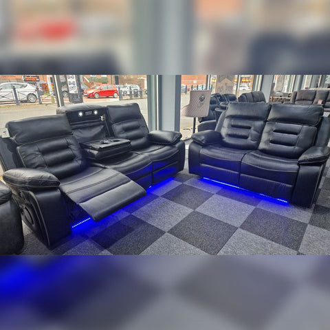 Hafsa Music Leather Electric Recliners 3+2 Seater Sofa (Black, Grey,Brown) Bluetooth Speakers/LED LIGHTS/WIRELESS CHARGER