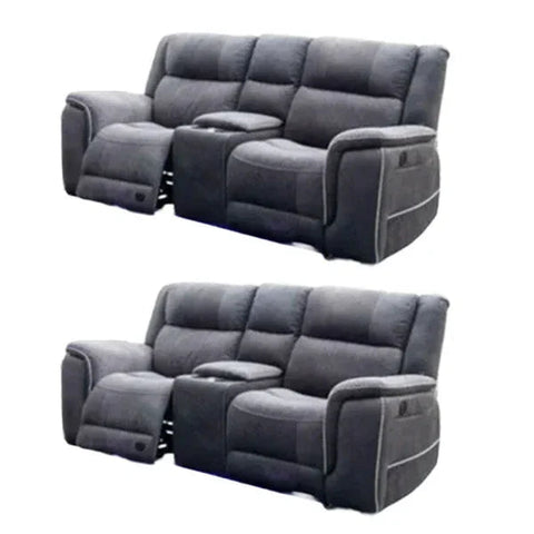 Hannah Fabric Electric Recliner Sofa 3+2 Seater Set - 3+2 Seater Sofa With Cup-Holders/LED Lights