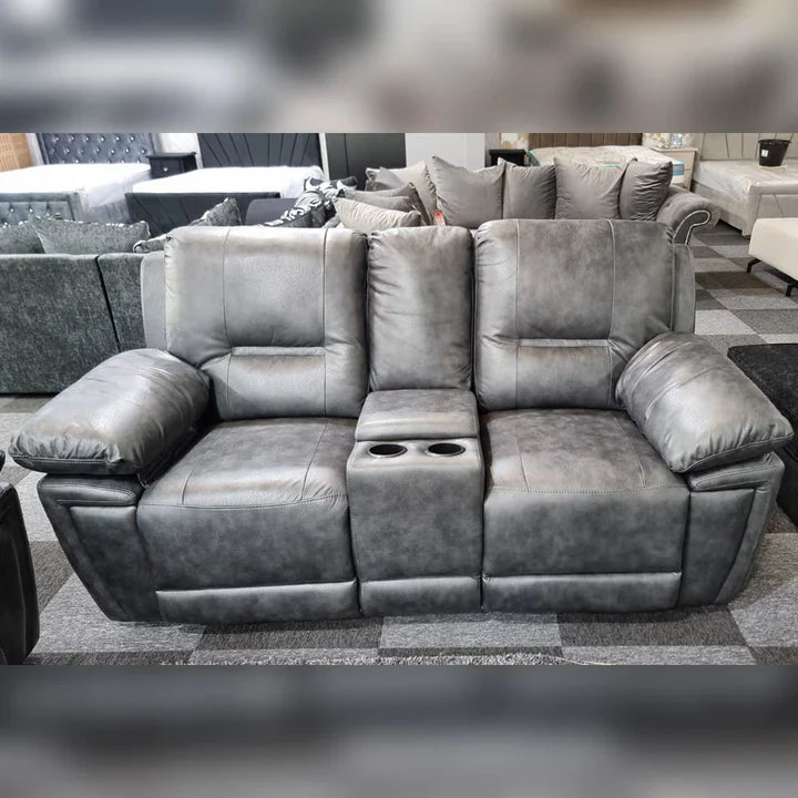 Sara Leather Electric Recliner Sofa Set – 2+2 Seater, Grey with LED Lights & Cup Holders