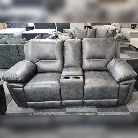 Sara Leather Electric Recliner Sofa Set – 2+2 Seater, Grey with LED Lights & Cup Holders