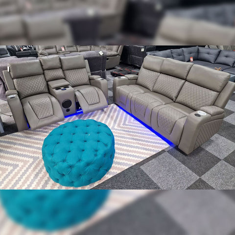 Florida Electric Recliners 3+2 Seater Leather Sofa (Black, Grey, Brown) Bluetooth Speakers/LED LIGHTS/USB Ports