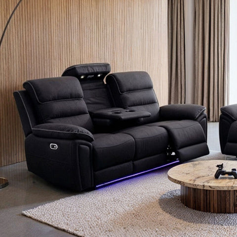 Milano 3+2 Electric Recliner Sofa Set – Fabric Sofa with USB-C, Wireless Charging, LED Lights & Cup Holders