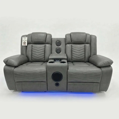 Michigan Leather Electric Recliners Sofa With Cupholders (Black/Grey/Brown) - 3+2 Seater Sofa/Bluetooth Speakers/LED Lights/USB Charging Ports/Storage