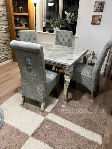Grey Louis Chrome Dining Table With Light Grey Sofia Chairs