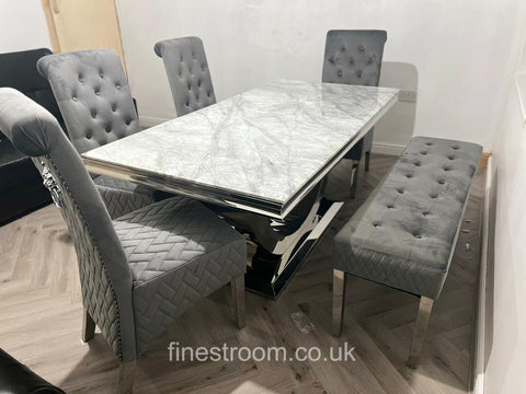 Grey Arial Dining Table With DG Sofia Chairs & Majestic Bench
