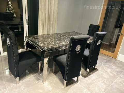 Black Louis Dining Table With Black Sofia Chairs