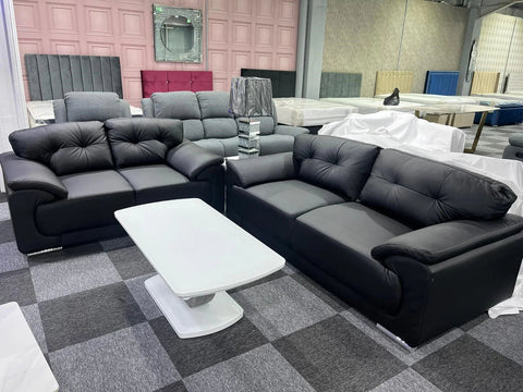 Kansas Leather Sofa 3+2 Black/Grey