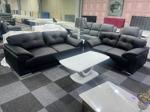 Kansas Leather Sofa 3+2 Black/Grey