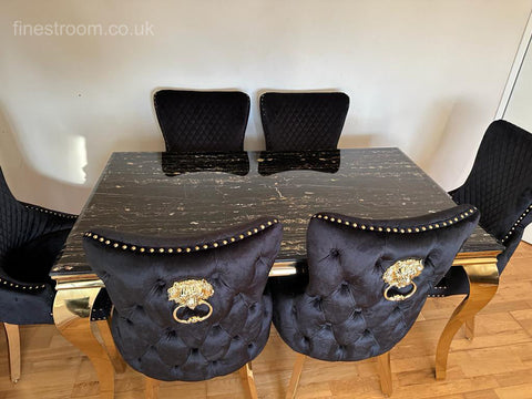 Black Gold Louis Dining Table With Black Gold LK Victoria Chairs