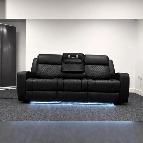 Texas Leather Electric Recliner Sofa Set 3+2 Seater with Cup Holders, LED Lights, Storage, USB Charging Ports, Type-C Charging & Wireless Charging (3+2 Seater, Black & Grey)