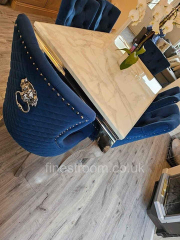 White Louis Dining Table With Navy Majestic Chairs