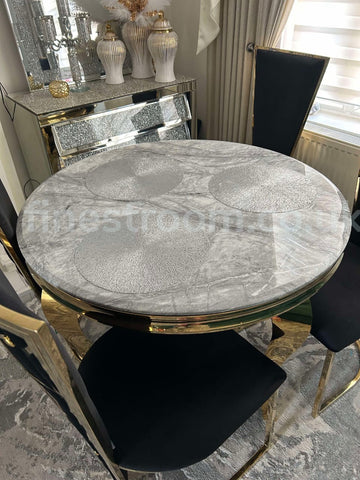 Round Grey Gold Louis Table With Black Gold Vienna Chairs
