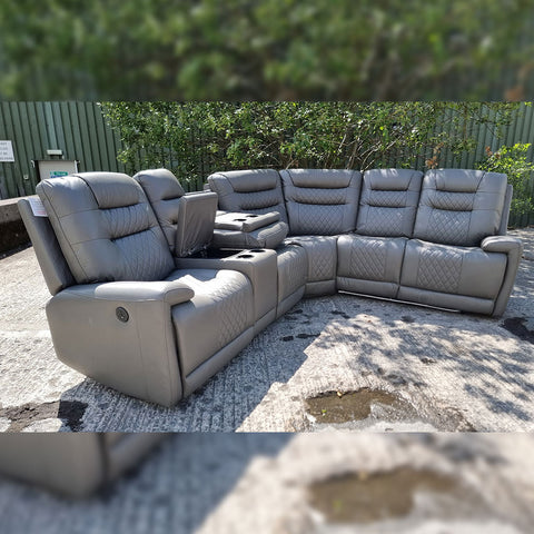 Halifax Leather Electric Recliner Corner Sofa (Black,Grey,Beige)-USB Ports/LED LIGHTS/CUP HOLDERS