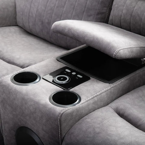 Hannah Grey Microfibre Electric Recliner 3+2 Seater Sofa Set with USB Charging, LED Lights & Bluetooth Speakers