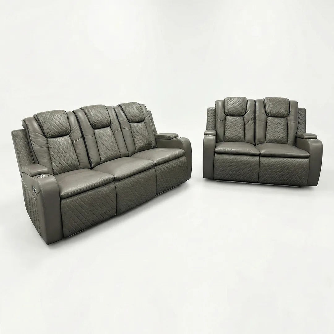 Colorado Leather Electric Recliner Sofa – Cup Holders, LED Lights, USB & Type-C Ports, Wireless Charging (Grey, Black, Brown)