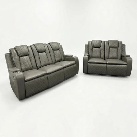Colorado Leather Electric Recliner Sofa – Cup Holders, LED Lights, USB & Type-C Ports, Wireless Charging (Grey, Black, Brown)