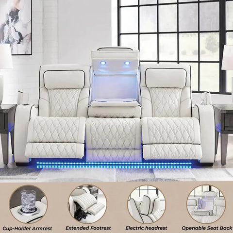 Osman Smart Leather Electric Recliner 3+2 Seater Sofa Set with Wireless Charging, USB-C Ports, Bluetooth Speakers, RGB LED Lighting & Electric Headrests