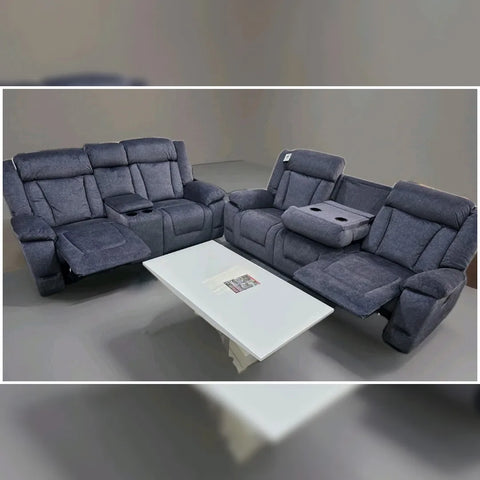 Beunis Aire 3+2 Plush Velvet Manual Recliner Sofa Set – Charcoal Dark Grey