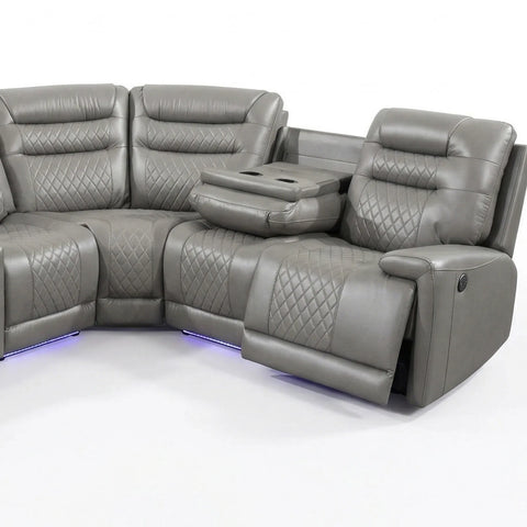 Halifax Leather Electric Recliner Corner Sofa with Bluetooth Speakers, Wireless Charger, USB Ports & LED Lights ( Grey, Black, and Brown)
