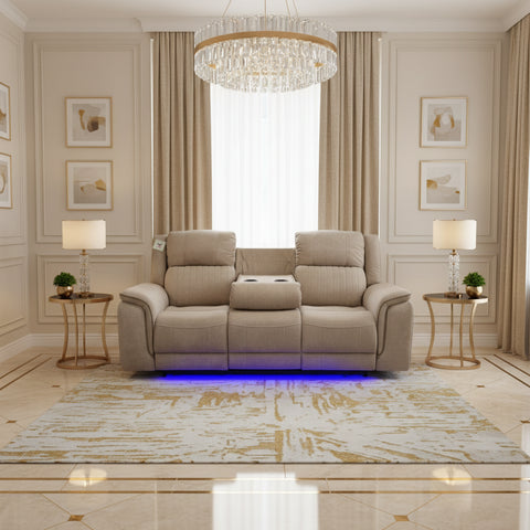 Hannah Fabric Electric Recliner Sofa 3+2 Seater Set - 3+2 Seater Sofa With Cup-Holders/LED Lights
