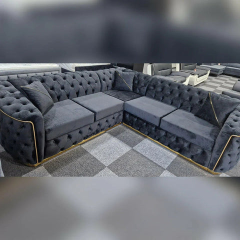 Toronto Chesterfield Corner Sofa – Black & Gold / Grey & Silver