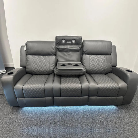 Texas Leather Electric Recliner Sofa Set 3+2 Seater with Cup Holders, LED Lights, Storage, USB Charging Ports, Type-C Charging & Wireless Charging (3+2 Seater, Black & Grey)